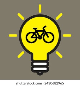 Bike icon in light bulb. E-bike idea logo on grey background