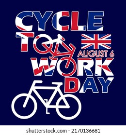 Bike Icon Logo And Bold Text Decorated With The United Kingdom Flag On A Dark Blue Background, Cycle To Work Day August 6