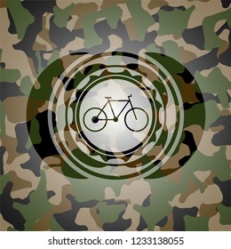 bike icon on camouflaged texture