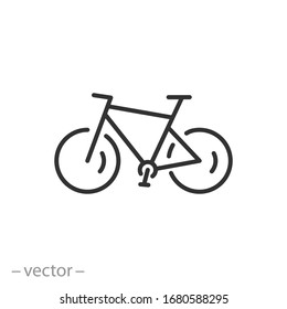 bike icon, ride bicycle, concept travel and tourism, mountain cycle, thin line web symbol on white background - editable stroke vector illustration eps10