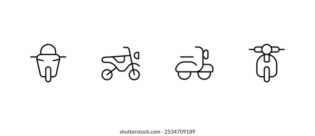 Bike icon, scooter icon. vector illustration. linear Editable Stroke. Line, Solid, Flat Line, thin style and Suitable for Web Page, Mobile App, UI, UX design.