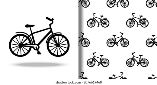Bike icon and seamless pattern set
