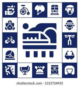bike icon set. 17 filled bike icons.  Simple modern icons about  - Motorbike, Dutch, Bicycle, Train, Helmet, Hipster, Handlebar, Climbing, Bike, Saddle, Boxing helmet