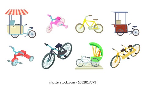 Bike icon set. Cartoon set of bike vector icons for web design isolated on white background