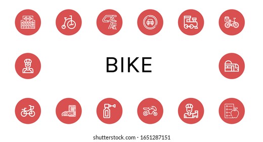 bike icon set. Collection of Gym, Tricycle, Bike, Traffic sign, Train, Bicycle, Subway, Ear spray, Motorcycle, Roller skate, Diet, Cyclist icons