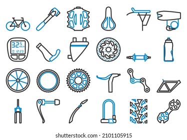Bike Icon Set. Editable Bold Outline With Color Fill Design. Vector Illustration.