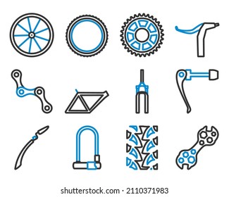 Bike Icon Set. Bearbeitbare, fette Rahmenlinie mit Farbfülldesign. Vektorgrafik.