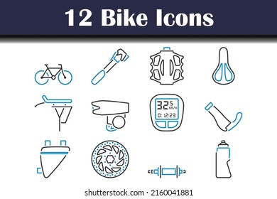 Juego de iconos de la bicicleta. Contorno de negrita editable con diseño de relleno de color. Ilustración vectorial.