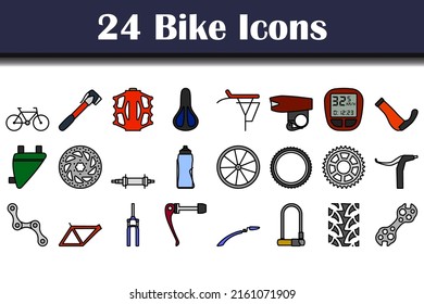 Bike Icon Set. Editable Bold Outline With Color Fill Design. Vector Illustration.