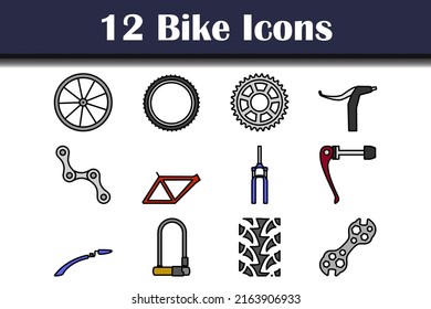 Bike Icon Set. Bearbeitbare, fette Rahmenlinie mit Farbfülldesign. Vektorgrafik.