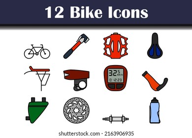 Bike Icon Set. Editable Bold Outline With Color Fill Design. Vector Illustration.