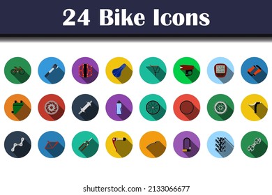 Bike Icon Set. Flat Design With Long Shadow. Vector illustration.