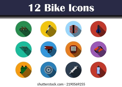 Bike Icon Set. Flat Design With Long Shadow. Vector illustration.