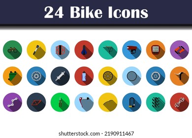 Bike Icon Set. Flat Design With Long Shadow. Vector illustration.