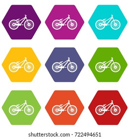 Bike icon set many color hexahedron isolated on white vector illustration