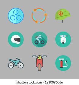 bike icon set. vector set about bicycle, spin, air pump and scooter icons set.