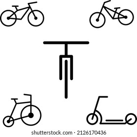 Vector de juego de iconos en bicicleta en estilo de arte de línea monolínea minimalista