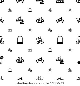 Bike Icons Pattern Seamless. Included Editable Filled Bike Repair Service, Bike Station, Bicycle Parking, Tour, Padlock, Rental Icons. Icons For Web And Mobile.