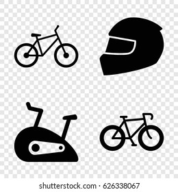 Bike icons set. set of 4 bike filled icons such as exercise bike, helmet