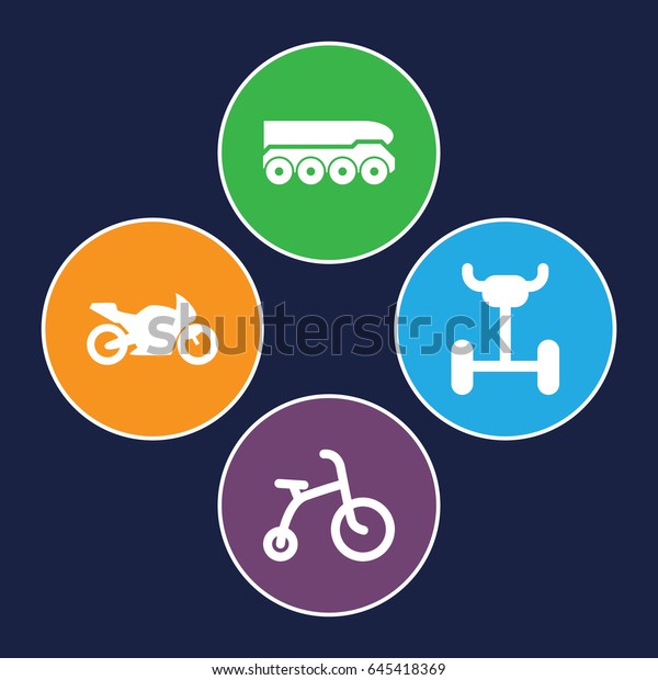 Bike icons set. set of 4 bike\
filled icons such as child bicycle, motorbike, weapon\
truck