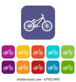 Bike icons set vector illustration in flat style In colors red, blue, green and other