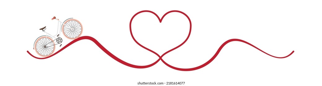 Bike - isolated bicycle on heart thread - vector