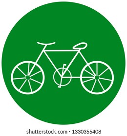 Bike - isolated vector icon on green background. Design element - button. Sign. Can be used as logotype or symbol.
