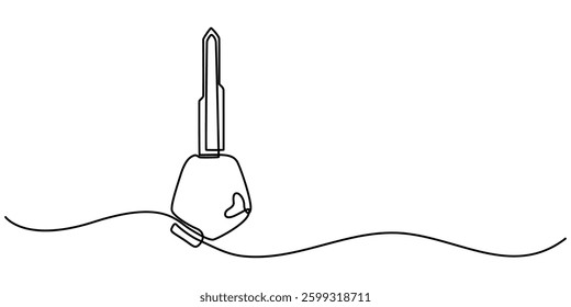 bike key continuous one line drawing, Car keys, car loan one line art. Continuous line drawing of transport, button, electronic, safety, car, insurance, mortgage, lock, driver, motorcycle Key vector.
