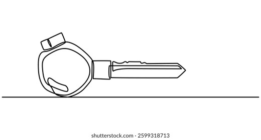 bike key continuous one line drawing, Car keys, car loan one line art. Continuous line drawing of transport, button, electronic, safety, car, insurance, mortgage, lock, driver, motorcycle Key vector.