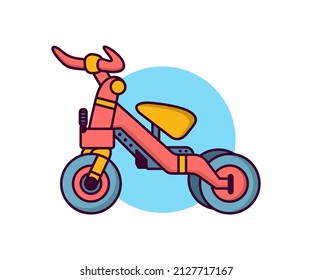 Bike kids icon logo design template in doodle style. Bicycle colorful symbol. circle blue as backdrop of child bike sign. Vector illustration isolated on white background