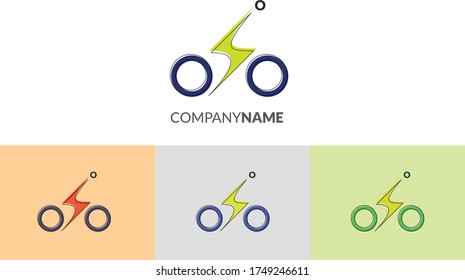 Bike and lighting bolt logo concept in three color variations. Vector Logo Template for companies