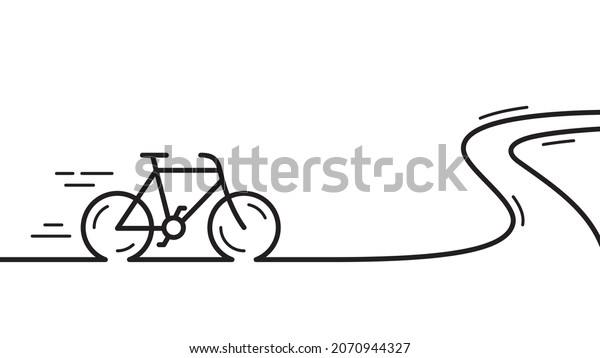 Bike line banner. Bicycle road tour background.\
Cyclist journey travel illustration. Mountain active transport.\
Lifestyle sport bike. Bicycle race winding road. Outdoor adventure\
biking. Vector
