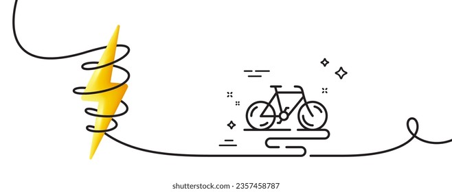 Bike line icon. Continuous one line with curl. Bicycle route sign. Cycling track symbol. Bike single outline ribbon. Loop curve with energy. Vector