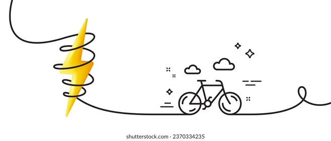 Icono de línea de bicicleta. Una línea continua con curl. Señal de transporte en bicicleta por la ciudad. Símbolo de transporte al aire libre. Cinta de un solo contorno para bicicleta. Curva de bucle con energía. Vector