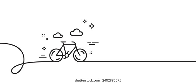 Icono de línea de bicicleta. Una línea continua con curl. Señal de transporte en bicicleta por la ciudad. Símbolo de transporte al aire libre. Cinta de un solo contorno para bicicleta. Patrón de curva de bucle. Vector