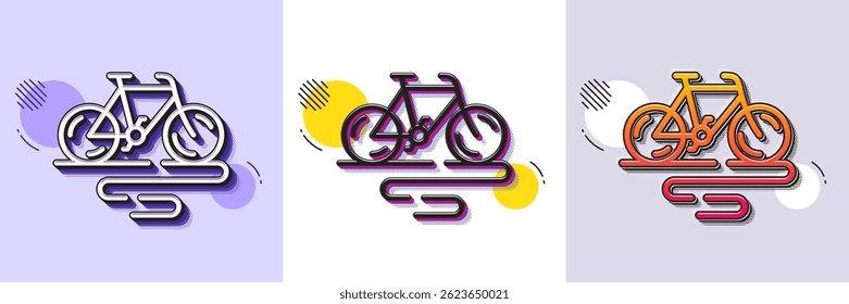 Bike line icon. Halftone dotted pattern. Gradient icon with grain shadow. Bicycle route sign. Cycling track symbol. Line bike icon. Various designs. Vector