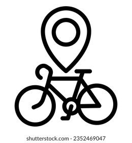 Bike location line icon, bicycle concept, Map pointer with bicycle sign on white background, bike rent location pin icon in outline style mobile concept web design. Vector graphics.