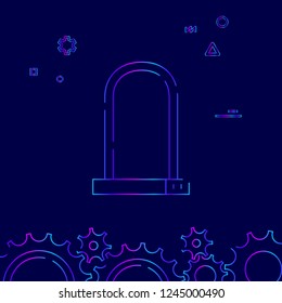 Bike Lock Vector Line Icon. Bicycle Accessory Gradient Symbol, Pictogram, Sign. Dark Blue Background. Light Abstract Geometric Background. Related Bottom Border
