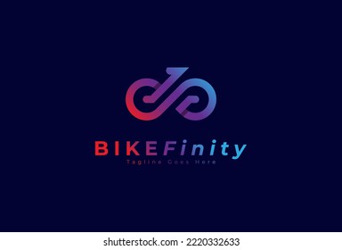 Bike logo design, bike with infinity icon combination, flat design logo template, vector illustration