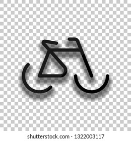 Bike logo, simple bicycle, outline linear icon. Black glass icon with soft shadow on transparent background
