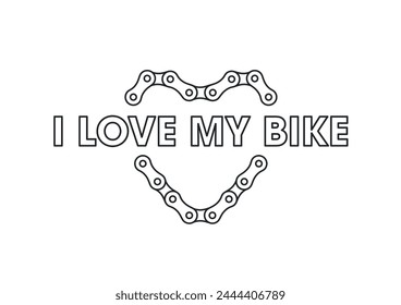 Bike lover  vector print. Bicycle chain heart