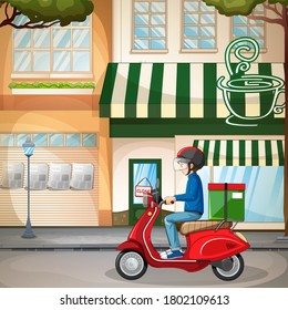 Bike man or courier riding in the city illustration