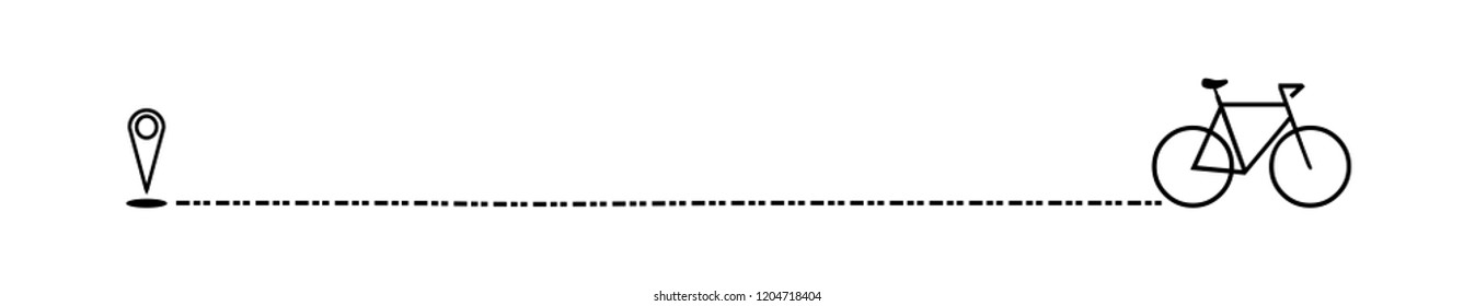 Bike mileage with the start of the GPS logo, dashed line, dotted lines, vector illustrations
