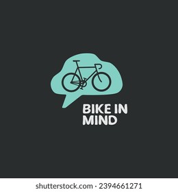 Bike in mind logo. Bicycle inside human brain symbol, banner, poster design concept