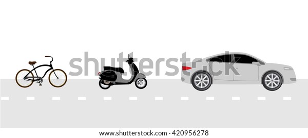 Bike, moped and car. Traffic\
jams