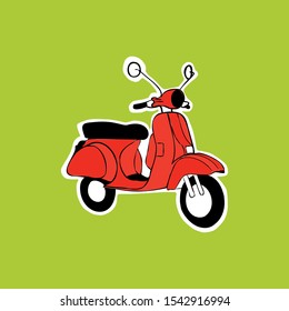 bike motor drive moped isolated design vector red transportation old. scooter.S ide view red scooter matic in flat design