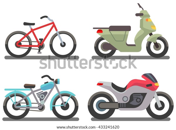 バイクとバイクのベクターイラスト 乗り物の輸送用自転車とバイクのセット のベクター画像素材 ロイヤリティフリー