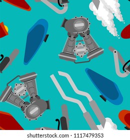 Bike Motorcycle part pattern seamless. Engine racing. Exhaust pipe and Steering wheel. Fuel tank and Headlight. Vector illustration