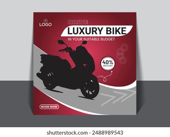 Bike, Motorcycle Social Media Instagram Banner Post Vector Design Template.