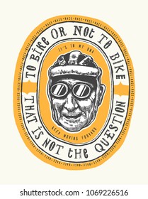 To bike or not to bike - vintage bicycle racer smiling face wearing helmet and glasses